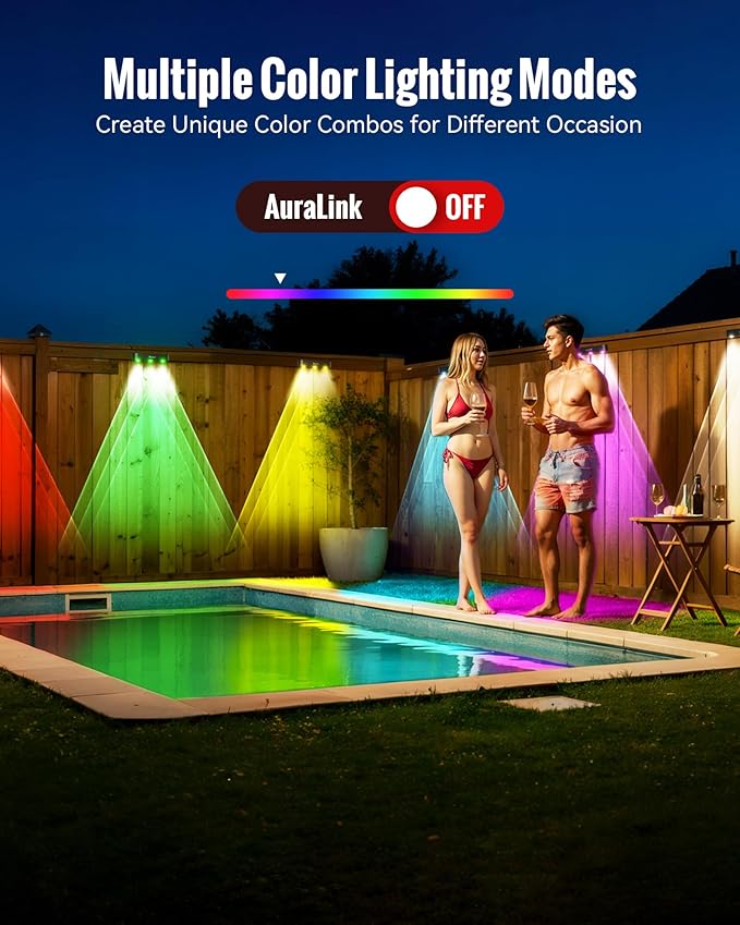 Solar Fence Lights Outdoor 8 Pack, Upgraded 50LM RGB Outdoor Wall Lights with Sync Group Control & 10 Light Modes, Fence Solar Light Outdoor Waterproof IP65 for Outside Porch Wall