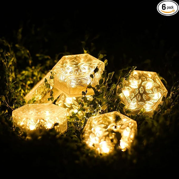 6 Pack Hexagram Bricks Outdoor Solar Powered LED In Ground Pathways Patio Yard Garden Glow Lights Decor | Lumora