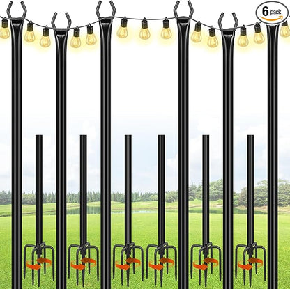 FEED GARDEN String Light Poles for Outside,10FT Metal Poles for Outdoor String Lights, Stand Poles for Deck, Garden, Patio, Wedding, Backyard, Christmas Party 6 Pack