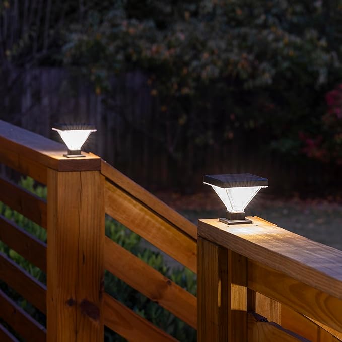 Gama Sonic Luxor Solar Post Cap Light for 4 x 4 and 5 x 5 Post Solar LED Cap Light with 2700K Warm White with Hi/Lo Mode for Wood and Vinyl Fence (2-Pack, White)