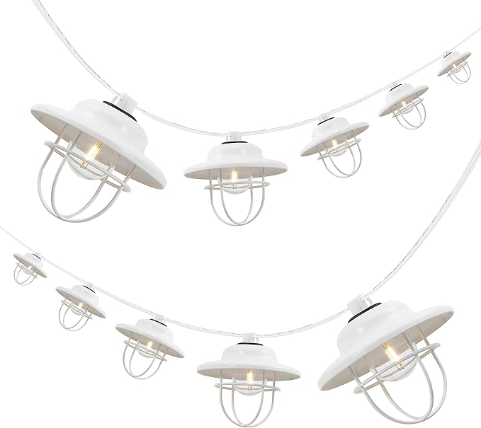JONATHAN Y JYL8703B Indoor Outdoor Rustic Farmhouse LED G40 Metal Cage Shade String Lights Garden Patio Backyard Porch Balcony, 10 ft. 10-Light, White