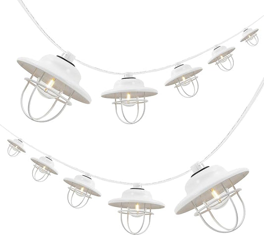 JONATHAN Y JYL8703B Indoor Outdoor Rustic Farmhouse LED G40 Metal Cage Shade String Lights Garden Patio Backyard Porch Balcony, 10 ft. 10-Light, White