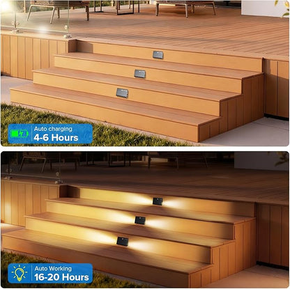 6 Pack Motion Sensor Solar Step Lights, IP67 Waterproof Outdoor Stair Light, 3 Color Temp & Double-Sided Lighting,Outside Decor Light for Deck,Porch,Railing,Fence,Walkway, Yard,Wall,Patio