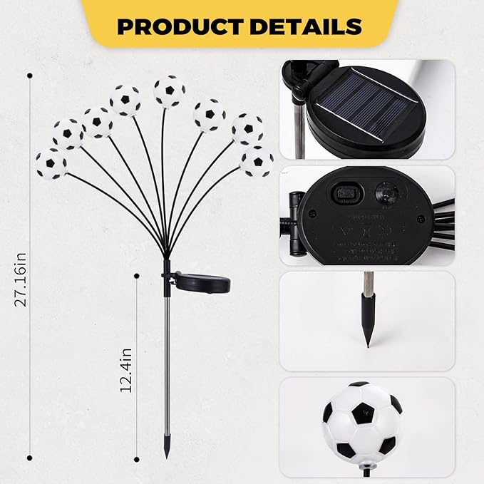 Solar Football Garden Lights – Swaying LED Solar Lights Outdoor for World Cup Decor, Outdoor Waterproof Patio & Yard Lights with Flexible Wire & Heavy Base, Multi-Colored (4Pack)