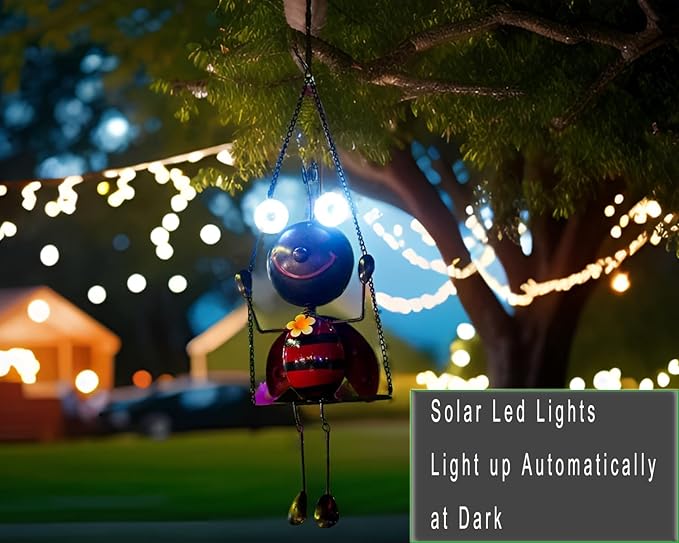 Glowing Ladybug Swing Solar Lights - Adorable Animal Outdoor Garden Decor - Waterproof Solar Lanterns Lamp for Patio Yard Pathway - Gifts for Mom Grandma Women