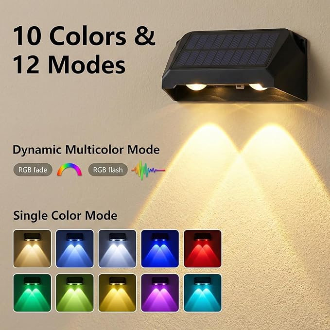 2 Pack Solar Fence Lights - Fairy Butterfly Pattern, Warm White + 10 RGB Colors, IP65 - Outdoor Path Light | Lumora
