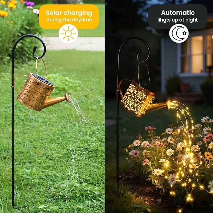 Solar Garden Lights Outdoor Decoration, Metal Solar Watering Can Lights Outdoor Waterproof, Small Patio Light Yard | Lumora