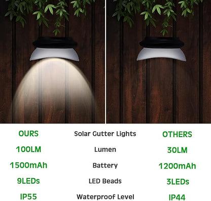 Yinder 12 Pieces Solar Gutter Lights Outdoor 9 LED Waterproof Gutter Solar Lighting Deck Fence Lamps White Lamps for Garden Backyard Pathway Roof Yard Utility Patio Wall (Black)