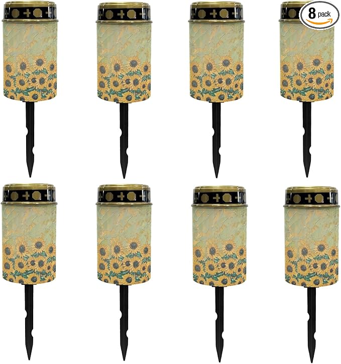 Solar Sunflower Garden Lights Outdoor,LED Warm White Solar Pathway Lights for Outside Waterproof Landscape Lighting Yard Pation Driveway Solar Lantern Flameless Outdoor Table Lamp