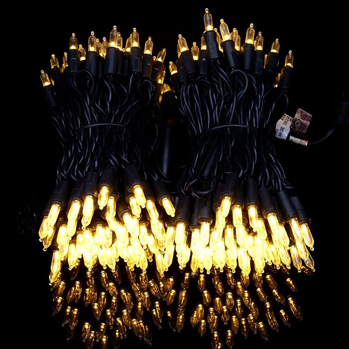 YULETIME 200 Warm White LED Christmas Lights with Black Wire, Pack of 2 Strands 33 Feet 100 Lights UL Certified Holiday String Light Set