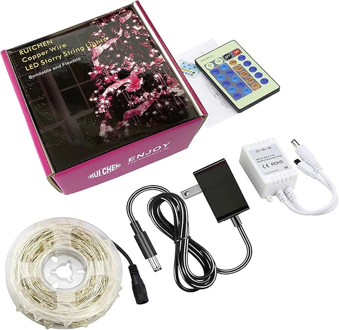 RUICHEN Dimmable Purple Fairy Lights Plug in, Waterproof Silver Wire 99 Ft 300 LED Starry String Lights with Remote for Christmas Halloween Party Bedroom Patio Garden