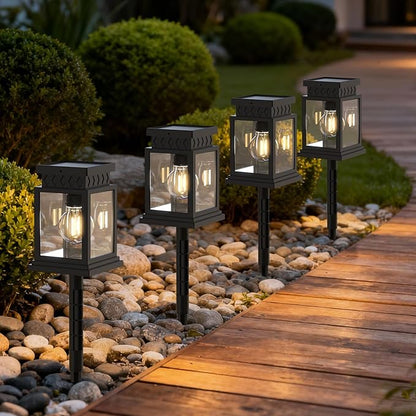 Bright Solar Pathway Lights Outdoor: 8x8cm Large Panel & 2000mAh Battery for Longer Lighting, Dual Power (Solar + Dry Cell), Waterproof Warm White Garden Yard Driveway Lights (4 Pack)