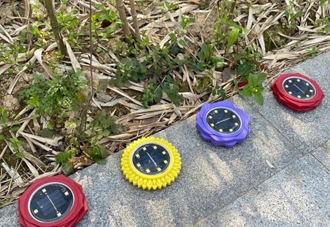Solar Ground Lights 8 LED Disk Light With Red Rose Petal Shape Solar Powered Outdoor in-Ground Lights for Garden Driveways Lawn Yard Driveway Walkway Pool Patio Deck Pathway,4 Pack,Warm White
