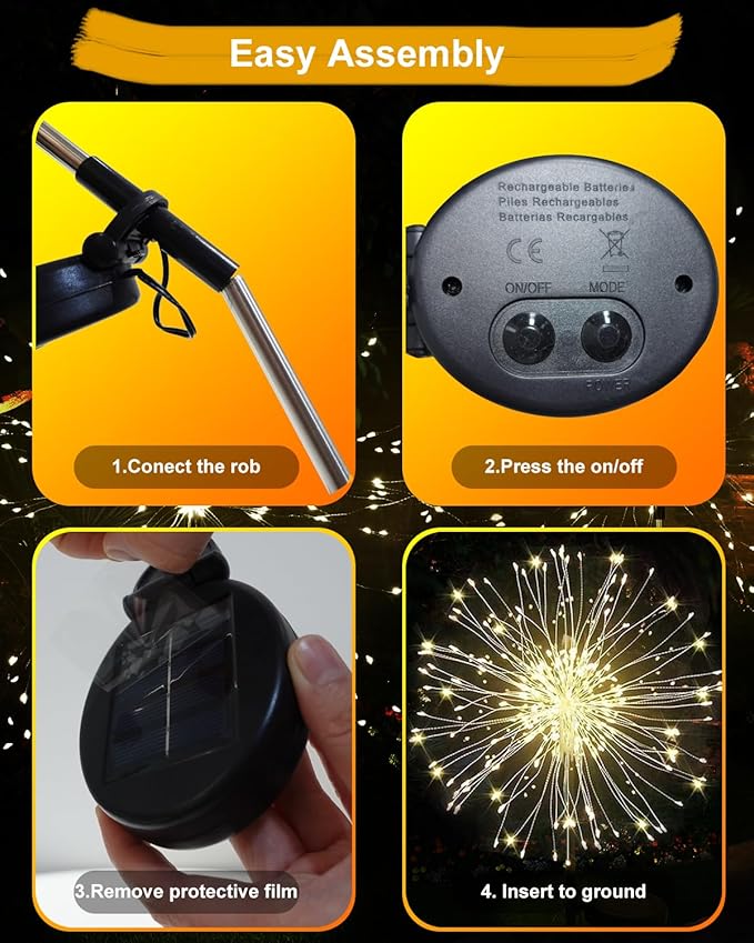 Solar Firework Lights Outdoor Waterproof 2Pcs 200 LED with 8 Modes DIY Stake Landscape Light for Outside Garden Yard Pathway Party Decor Christmas Decoration Solar Starburst Lights Warm White
