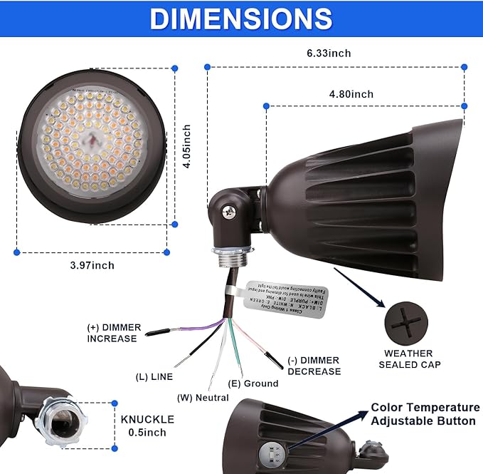 25W LED Bullet Spot Light, Color Selectable 3000K/4000K/5000K - 3500LM LED Landscape - Outdoor Security Flood Light | Lumora