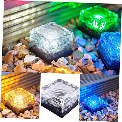 2pcs Solar Decorative Landscape Lights Colors Gradient Led Solar Bricks for Garden Pathway and Patio Easy to Install Outdoor Lighting