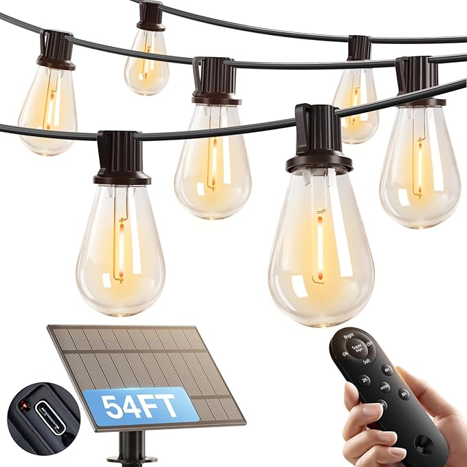 addlon 54FT(48FT+6) Solar String Lights Outdoor Waterproof with USB Port & Remote Control Solar Patio Lights for | Lumora