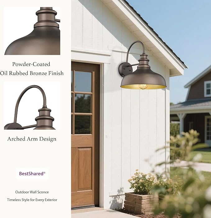 Bestshared Outdoor Barn Light,Outdoor Wall Sconce, Farmhouse Porch Wall lamp, Anti-Rust Front Door Lighting Fixture for House, Doorway, Patio, Garage (ORB+Gold, 2pack)