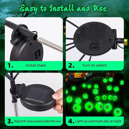 Halloween Solar Pathway Lights 2PK 12 LEDs Solar Outdoor Garden Stake Lights,Decorative Pathway Lights Waterproof Halloween Party Home Yard Patio Decorations Eyeball