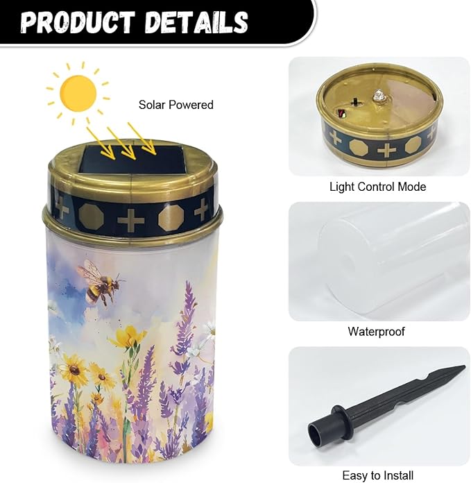 Solar Lavender Floral Lights Outdoor Waterproof Solar Pathway Lights Flameless Garden Stake Lights Landscape | Lumora