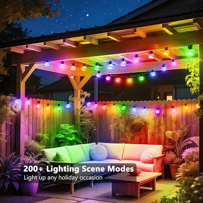 Outdoor String Lights, 25ft 20 Bulbs LED Color Changing Hanging Lights Dimmable with 220+ Scene Modes,App Control | Lumora