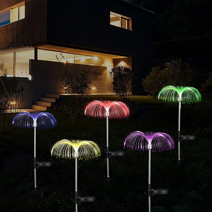 Solar Weeping Willow Firework Light, Outdoor Jellyfish Solar Garden Decorative Stake Lights for Walkway Pathway Backyard Christmas Decoration Parties (2 Pieces) (Multi-Colored)
