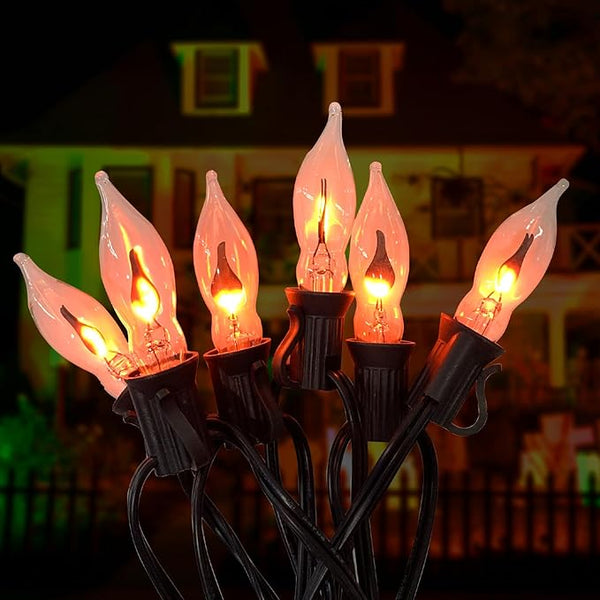 10 FT Flickering Flame Light String, C18 Halloween Decoration Light String, with 10 Clear Flame Bulbs, for Outdoor | Lumora