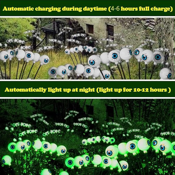 Solar Halloween Eyeball Lights Outdoor, Solar Garden Lights Waterproof, Solar Firefly Lights Swaying by Wind with 2 | Lumora