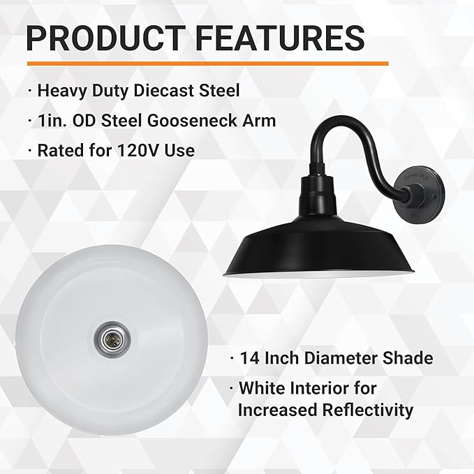 14in. Satin Black Outdoor Gooseneck Barn Light Fixture with 10in. Long Extension Arm - Wall Sconce Farmhouse | Lumora