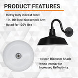 14in. Satin Black Outdoor Gooseneck Barn Light Fixture with 10in. Long Extension Arm - Wall Sconce Farmhouse | Lumora