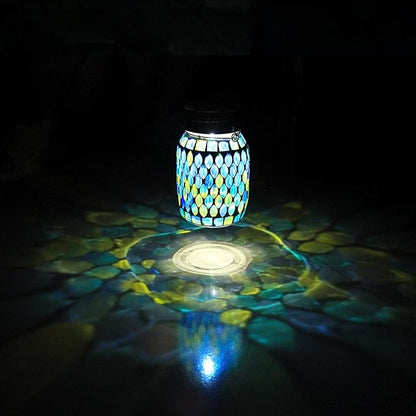 GUANFU Mosaic Solar Lanterns Outdoor Hanging Lights, Solar Table Lamps & Cool Blue Color Mosaic Glass Lights, Outdoor Waterproof Solar Night Lights, Garden,Patio,Pathway & Yard Décor…
