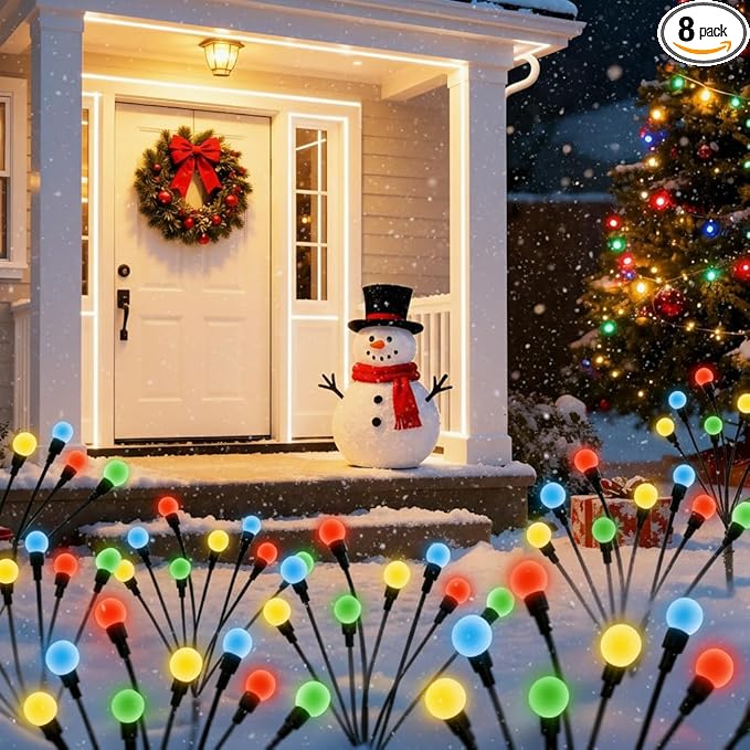 Solar Garden Lights Outdoor - 8 Pack 64LED Solar Powered Waterproof Firefly Lights for Yard Patio Lawn Pathway Decor, Multicolor Changing RGB Swaying Glow, Unique Gifts for Plant Lovers & Women