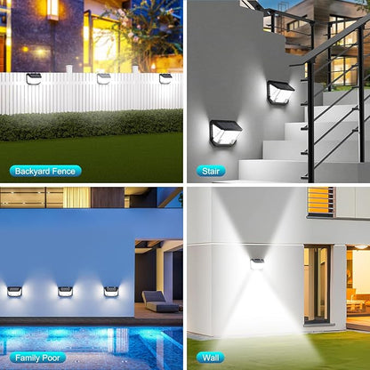 Kasonic Solar Lights Outdoor, 122 LEDs Wider Motion Sensor Lights with 300°Wide Angle, Ultra-Bright Solar Security Wall Lights for Outside Garden Patio Fence Stairway, Cool White-4 Pack