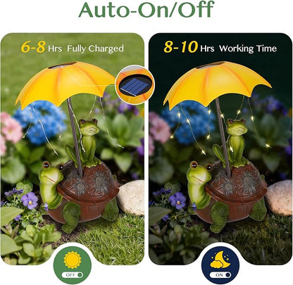 Solar Garden Statues Decor Turtle & Frog with LED Lights and Umbrella, Outdoor Garden Statues, Yard Statue Decorations for Patio, Balcony Housewarming, Lawn Ornaments Gifts for Women