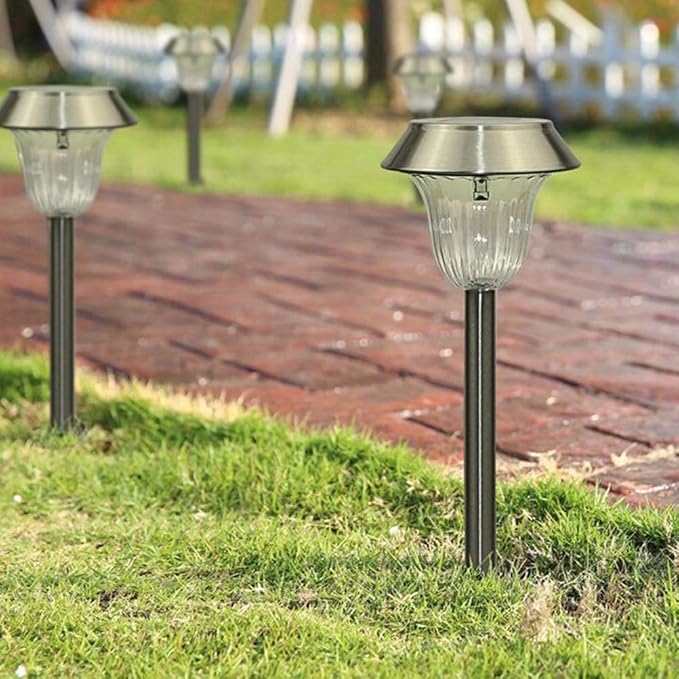 Uonlytech 2pcs Solar Led Garden Light Stainless Steel Outdoor Lamp for Landscape Decoration for Pathways Patios Yards and Events White Light