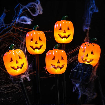 Retisee Halloween Pumpkin Pathway Markers Lights Solar Powered Pathway String Lights Light up Jack O Lantern Pumpkin Garden Stakes for Yard Lawn Tree Patio Walkway Driveway Party Decor (20 Pcs)