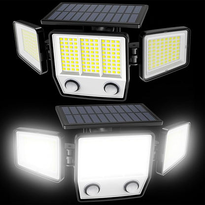 6500K Solar Outdoor Lights,3000LM 304 LED Motion Sensor Outdoor Lights, 3 Heads Security Light,IP67 Waterproof, 270°Flood Wall Light with 3 Modes for Backyard Yard,2 Pack