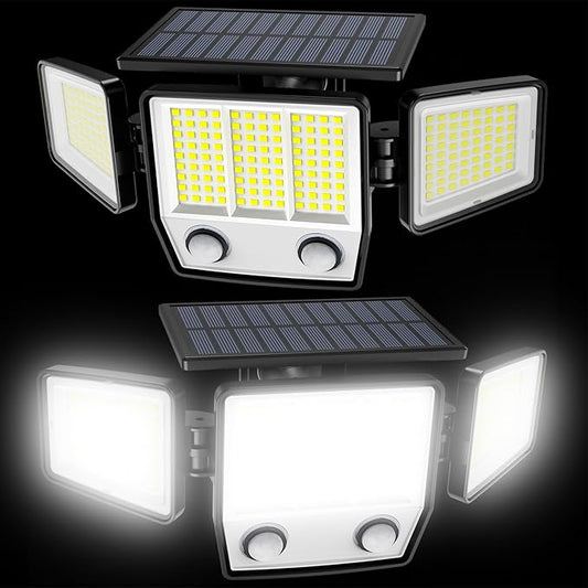 6500K Solar Outdoor Lights,3000LM 304 LED Motion Sensor Outdoor Lights, 3 Heads Security Light,IP67 Waterproof, 270°Flood Wall Light with 3 Modes for Backyard Yard,2 Pack
