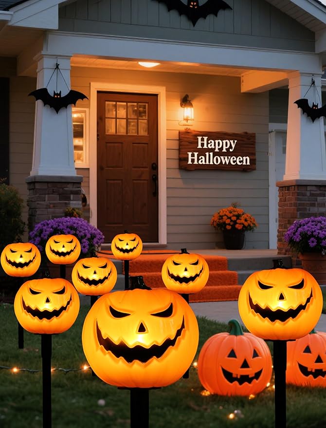 Spooktacular Glow: 5 Pack Plug-in Halloween Pumpkin Pathway Lights