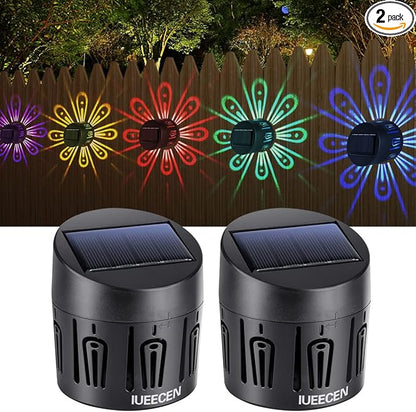 Solar Fence Lights Outdoor Decorative, Solar Deck Lights,Outside Garden Waterproof Steps Shadow Decoration Light,for Wall Patio Stair Yard Pathway Courtyard 7Colors Change 2Pack