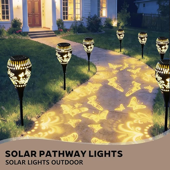 Butterfly Solar Pathway Lights Decorative - 21 inch Metal Solar Garden Lights with Warm Light Waterproof Landscape Path Light for Yard Path Patio Walkway Backyard Lawn Decor (Black, 2Pcs)