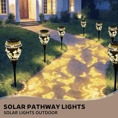 Butterfly Solar Pathway Lights Decorative - 21 inch Metal Solar Garden Lights with Warm Light Waterproof Landscape Path Light for Yard Path Patio Walkway Backyard Lawn Decor (Black, 2Pcs)