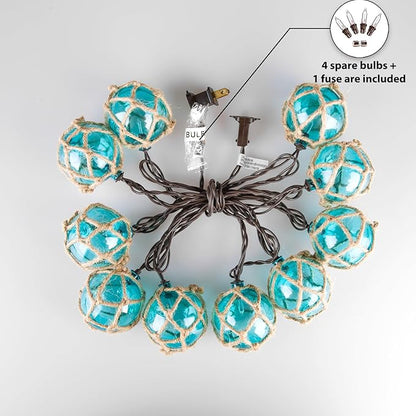 Decorative String Lights Plug in with 10 Incandescent Bulbs, Nautical Fishing Float String Lights Connectable Weatherproof for Indoor Home Tiki Bar Decor and Outdoor Patio Decorations (Aqua Blue)