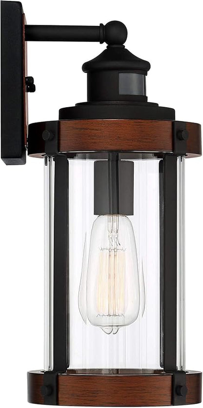 John Timberland Utley Industrial Outdoor Wall Light Fixture Dark Wood Finish Black 15 1/2" Motion Sensor Clear Glass for Exterior House Porch Patio Outside Deck Garage Yard Front Door Garden Home