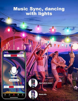 Outdoor String Lights APP Control with Remote, 64(52+12) ft RGB+IC+Warm White Outdoor Lights 18 LED Bulbs Music | Lumora