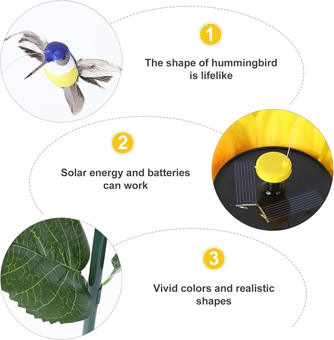 2 Pcs Hummingbird Flying Simulation Solar Hummingbird Garden Stakes Decorative Fluttering Hummingbirds Yard Decorations for Patio Outdoor Decorations