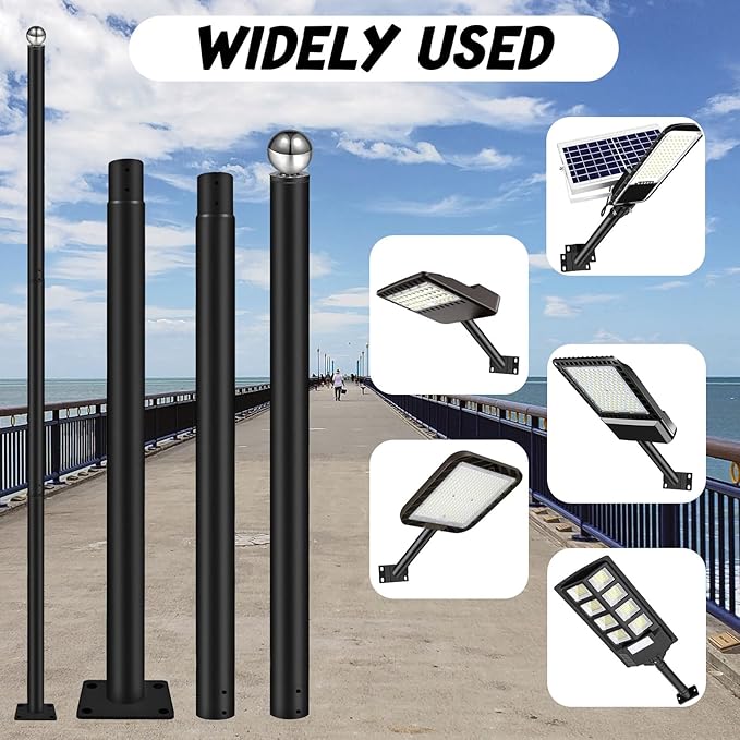 10FT Outdoor Solar Street Light Pole, Heavy Duty Galvanized Steel Lamp Post with Rebar Base, Waterproof for | Lumora