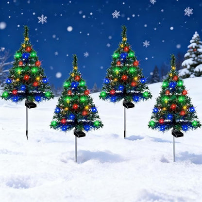 Solar Christmas Tree Lights Holiday Decorations, 29.5" Christmas Lights Outdoor Waterproof with 20 LED, Pathway Christmas Lights for Courtyards, Gardens, Lawns, Small Path Lights (Style-A, 4 Item)