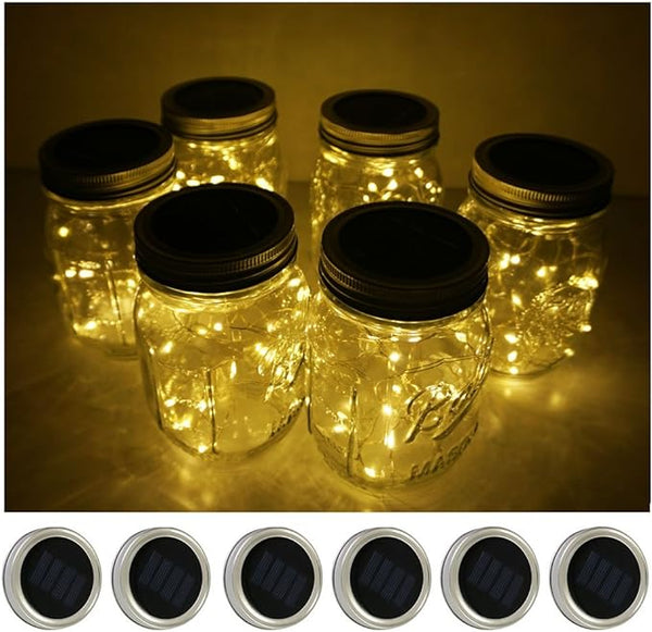 Decorman Solar Mason Jar Lid Lights, 6 Pack 20 LED Waterproof String Fairy Star Firefly Jar Lids Lights for Patio | Lumora