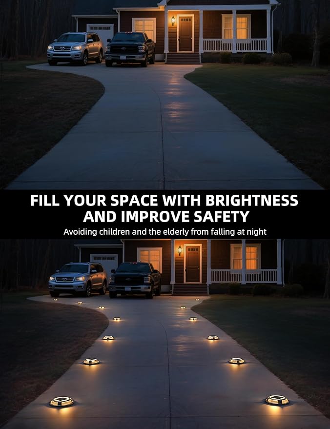 VOLISUN Solar Driveway & Deck Lights 8 Pack Waterproof Dock & Marine Ground Lights,2-in-1 Warm White & White LED,Solar Marker for Pathways,Steps,and Warning Signs,Auto On/Off